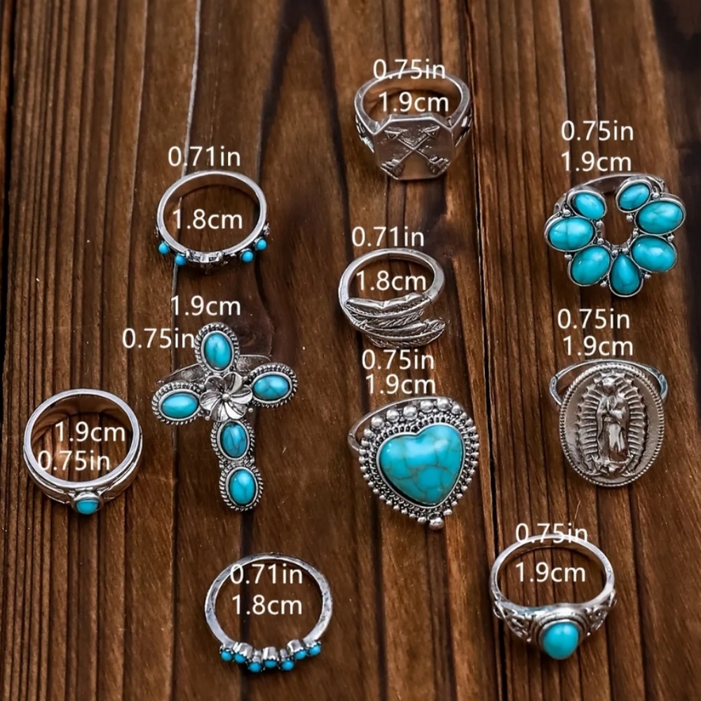 10 Pcs Turquoise Rings - Picture 3 of 4